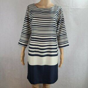 The Limited Women's (4) Navy Blue & Ivory Striped 3/4 Sleeve Lined Sheath Dress